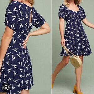 Maeve Navy and White Leaf Print Mini Dress